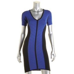 NWOT Ronny Kobo Blue Black Mini Bandage Style Dress